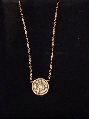 14K Rose Gold Pave Diamond Circle Disc Pendant Necklace From Costco ITALIAN
